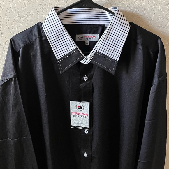International Report Mens Black Dress Shirt Striped Contrast Collar & Cuffs, 3XL - Picture 2 of 6